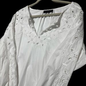 Lane Bryant White Eyelet Lace Boho Long Sleeve Blouse Size 18